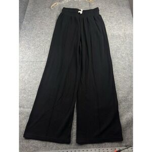 Ampersand Avenue Women's L Wide Leg Black Waffle Knit Lounge Pants Cozy Minimal